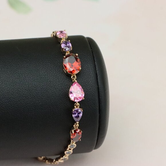 "Colorful Gemstone Rose Gold Bracelet with Sparkle Chain, XPBL0812 - Picture 1 of 12